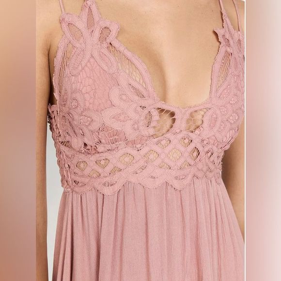 Free People Adella Slip Mini Dress Boho Crochet Rose Sz S, NWT - Picture 5 of 8